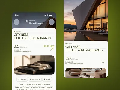 Roamify — Curated Hotels & Architecture Booking App Screen app design concept architecture inspired app booking app concept clean ui hospitality app hotel booking ui interaction design luxury travel app minimal interface mobile app design mobile design inspiration mobile ui design modern ui panze panzestudio premium app design property detail screen travel app design travel experience app ui ux designer