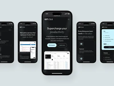 MVP Landing Page for a New SaaS Product clean ui creative landing pages dark mode dark theme developer tools get click homepage design landing page design marketing website modern ui pricing page productivity tool responsive design saas startup team collaboration ui ux design web design workflow management