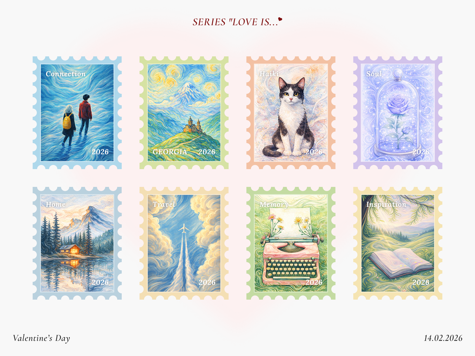 Love Is… — Stamp Collection 💌 art direction artwork concept illustration digital illustration dreamy editorial illustration illustration love painterly pastel colors postage stamp romantic soft illustration stamp stamp collection stamp design textured illustration valentines day vintage style visual storytelling
