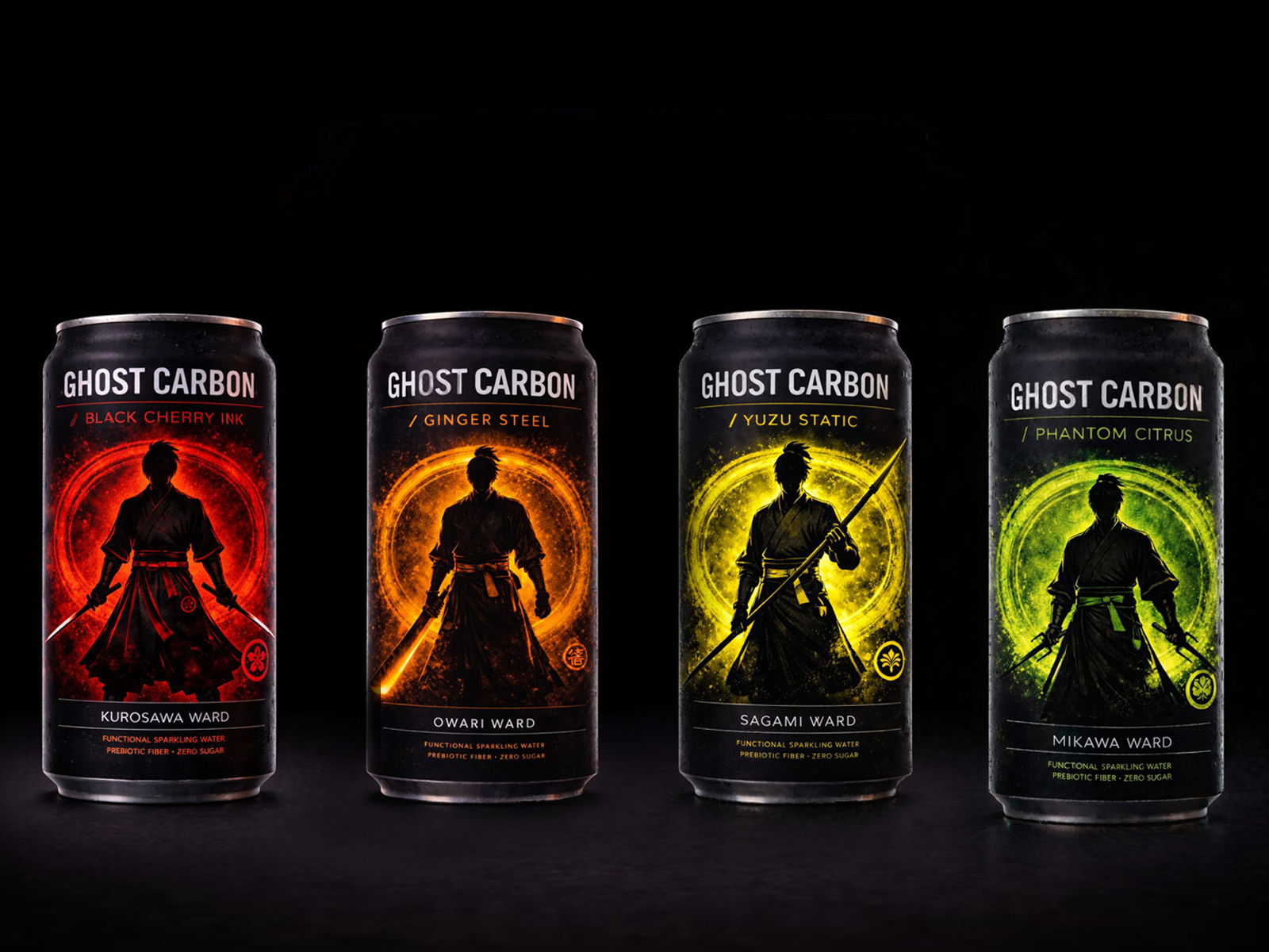 Ghost Carbon — RTD Can Packaging System art direction beverage branding beverage packaging bold packaging brand identity branding can design canned drink design energy drink design label design modern packaging packaging design premium packaging product design rtd packaging typography visual identity