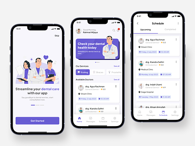 DentaLab🦷 - Dental Care Mobile App app care consultation app dental dental app dental care dentist design healthy app illustration medical app mobile app purple ui ux