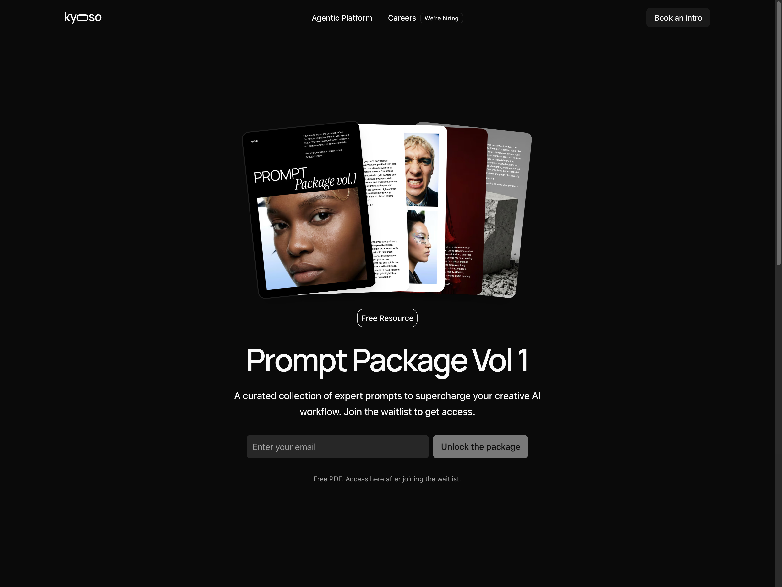 Kyoso: Prompt Package Vol 1 ai app desktop landing page marketing minimal one page package product design prompts ui ux vol1 website