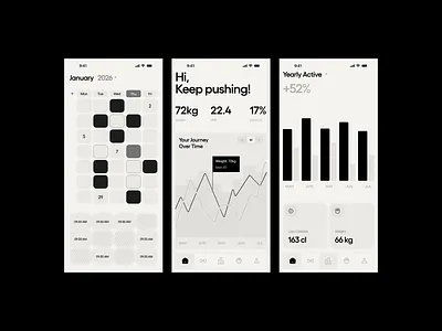 ARC - Minimal Fitness Tracker App cleandesign creativeui datavisualization digitalproduct fitnessapp gym healthapp interfacedesign pilates pilatesapp pilatesstudio productdesign ui wellnessui yoga
