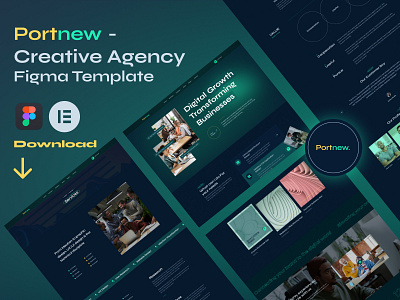 Portnew - Digital agency figma & elementor template business clean design corporate creative agency dark treand design studio digital solutions figma template finance frelancer it company marketing agency portfolio showcase software company startup agency ui design ui template web design web ui