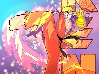 Ken - Street Fighter anime capcom design drawing fire kick illustration ken ken masters mtl graphics ryu street fighter video games wonsungi art 원숭이 타바리