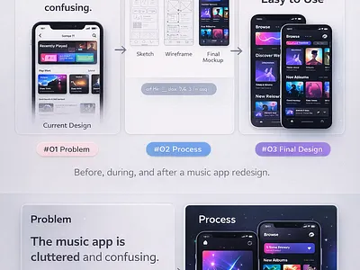 Sonic Clarity app design case study clean ui dark mode interface design modern app design modern ui music app product design redesign app ui design. uiux ux design visual design wire frame