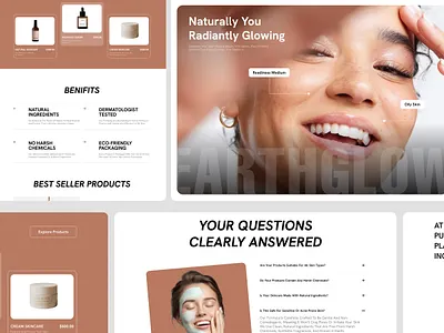 Skincare website ✦ Earthglow beauty landing page beauty platform beauty product beauty tech beauty website cosmetics cosmetics website ecommerce health tech minimal landing page minimal website modern landing page organic productpage responsive shop shopify skincare skincare landing page skincare website