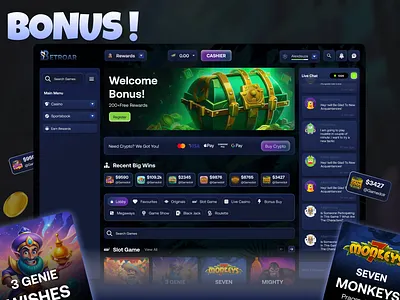 Online Casino Dashboard UI blockchainux casinoplatform designsystem highconversionui saasdesign uidesign