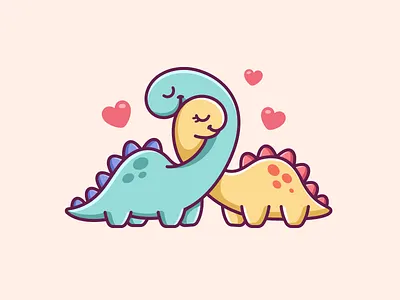 Cute Dinosaurs Valentine Illustration adorable alfrey davilla amazing brand mascot cartoon character couple cute dinosaur heart illustration kawaii love mascot mascot logo pastel playful romantic soft valentine warm