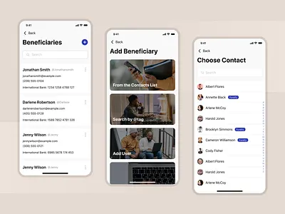 Beneficiaries - Finance Mobile App Design app app design banking beneficiaries clean contacts currency design finance financial app mobile mobile app design navigation responsive ui ux