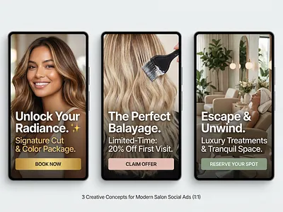 Modern Salon Ads, Elegant, High converting Social Media addesign beautydesign graphicdesign socialmediaads