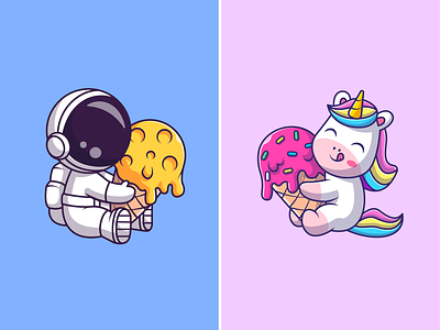 Ice Cream🧑🏻‍🚀🌕🦄🍦 animals astronaut cone cute drink eating food horse ice cream icon illustration logo meal moon rainbow scoop space spaceman sprinkles unicorn
