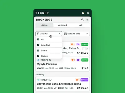 Ticker — Filtration of GDS systems design figma mobile design ui ui design uiux design user experience design user interface user interface design ux ux design web design website ui