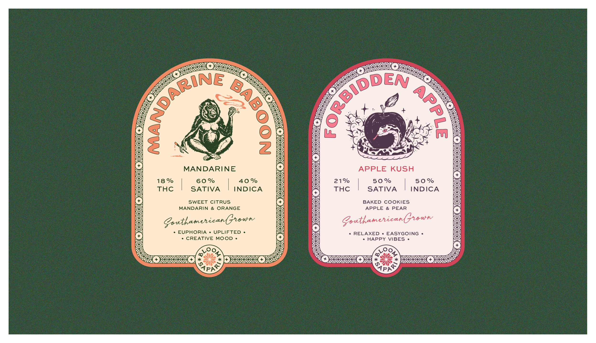 Illustrated Cannabis Packaging System – Bloom Safari brand identity cannabis packaging character design illustration label design mascot design packaging design product branding visual system