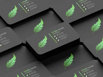 A modern business card design with a clean black background black and green brand identity branding business card business card mockup clean layout corporate design design eco branding graphic design identity logo design minimal design minimalist modern design nature logo print design stationery design