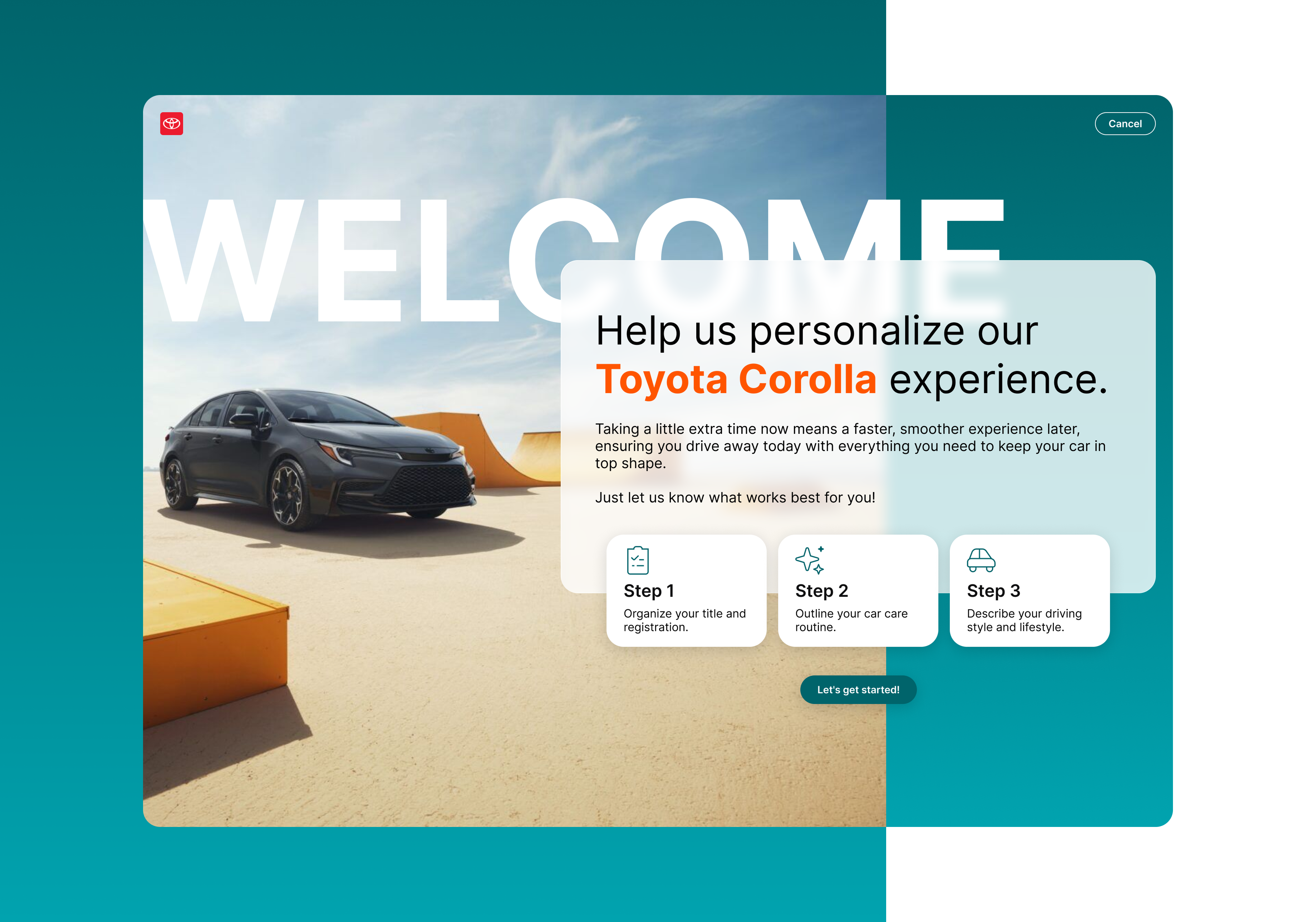 Customer Interview - Automobile App car cards color cover customer fold glass gradient icon inverview orange progress teal toyota ui