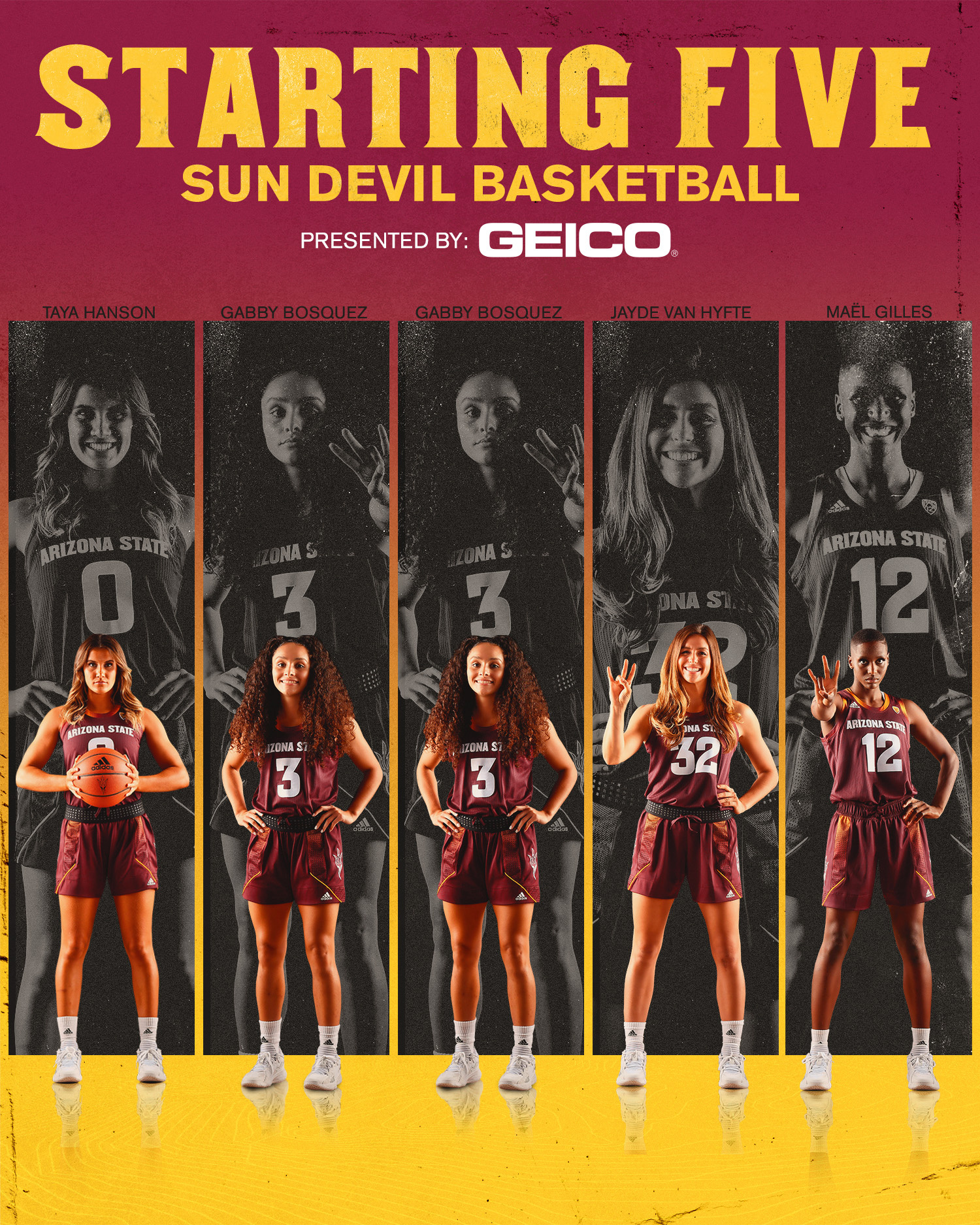 ASU Basketball Starting 5 Graphic 2d art baseball branding digitalart graphic design illustration instagram marketing photoshop posterdesign social media sports sports graphic