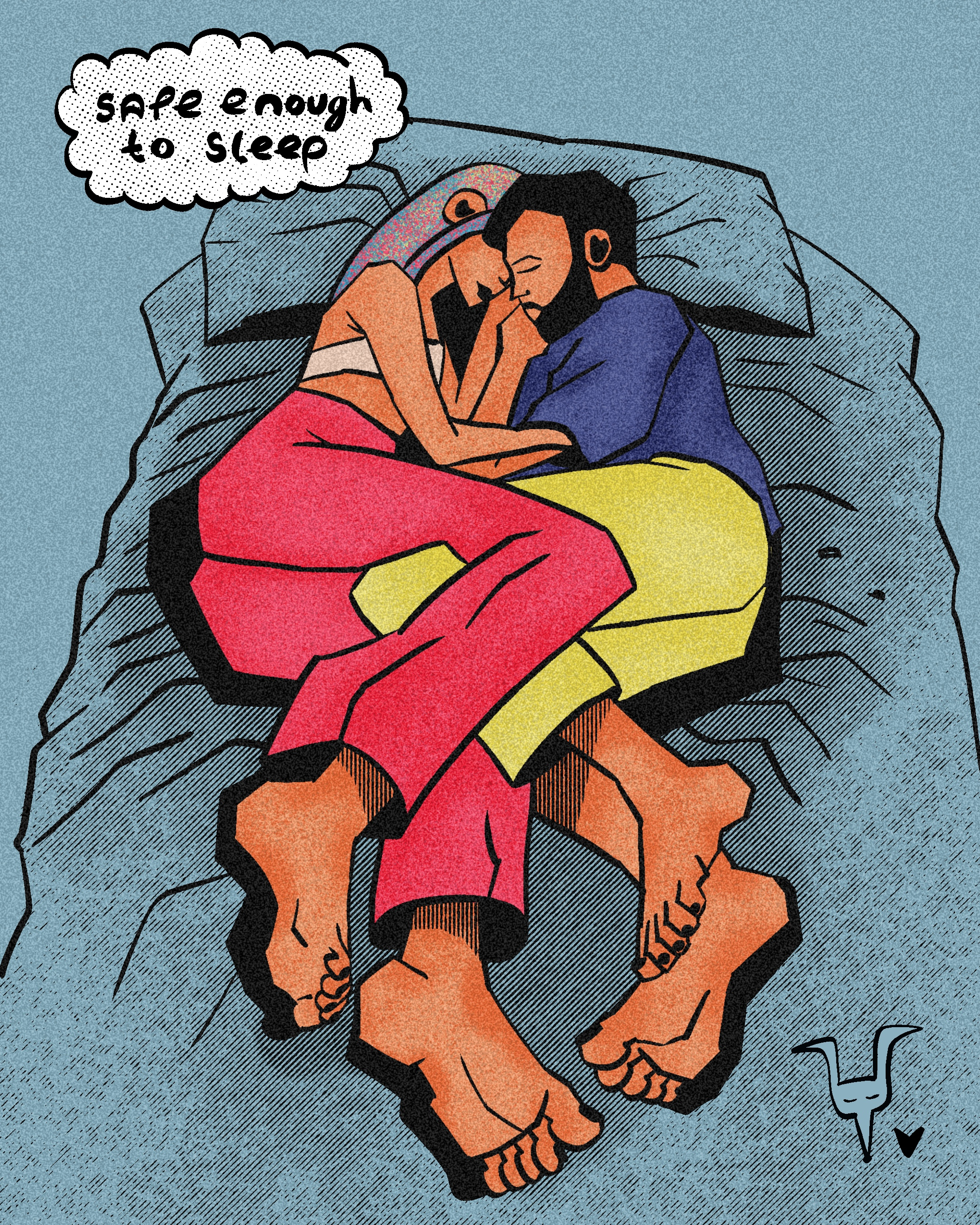 Editorial Comic Illustration/ Safe Enough To Sleep 2dillustration comic comic art digitalart digitalartist graphic art illustration intimacy mental health relationships sleep valentine