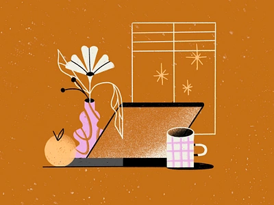 Workspace computer desk illustration laptop mug window workspace