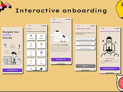 Education onboarding education graphic design mobile app neobrutalism onboarding ui