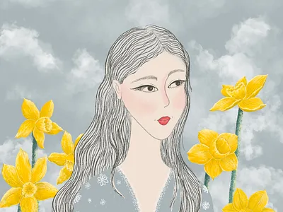 Daffodils and Blue Skies art artist blooming daffodil drawing illustration nature procreate sky spring