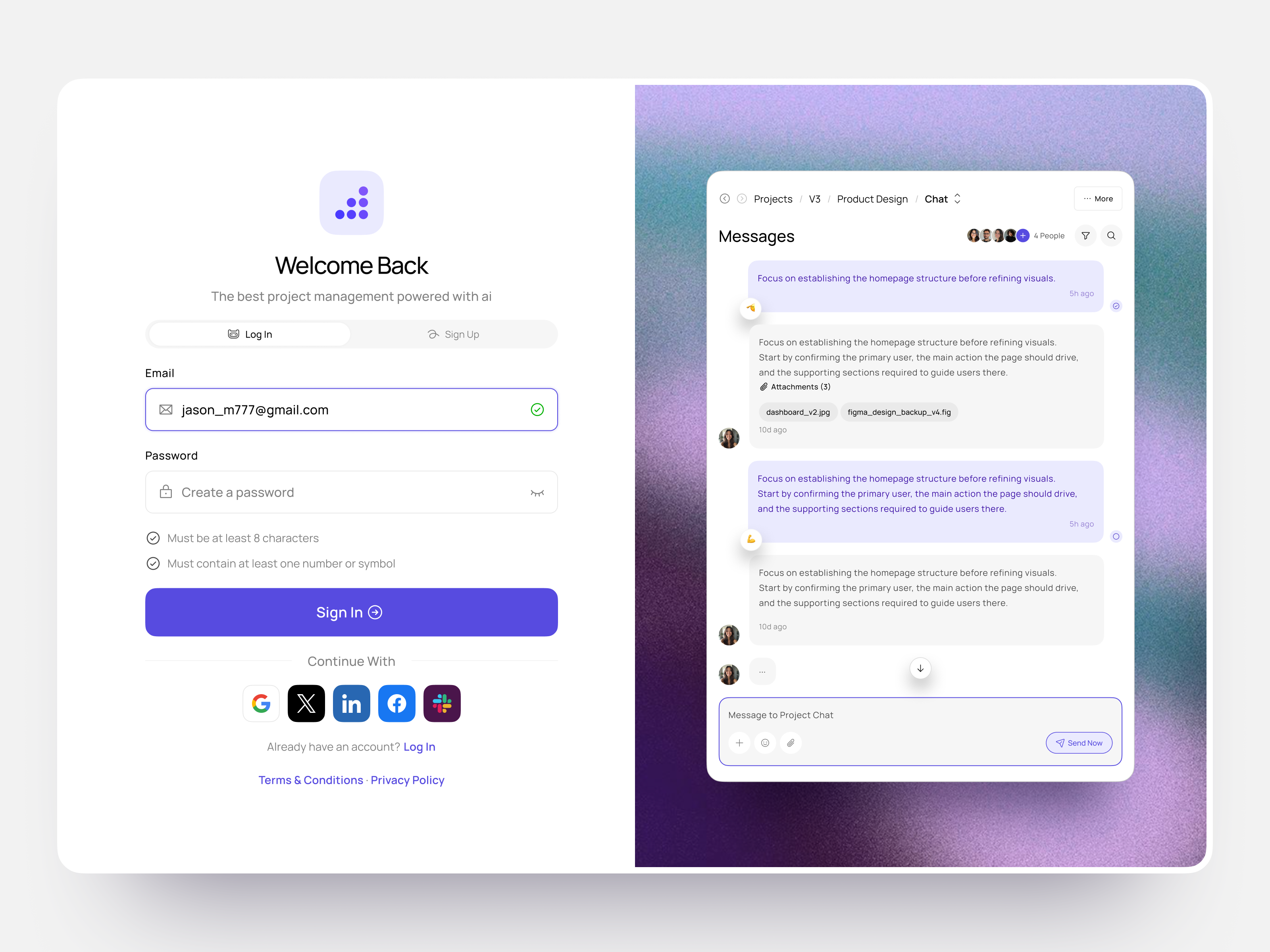 SaaS Project Management Login Screen