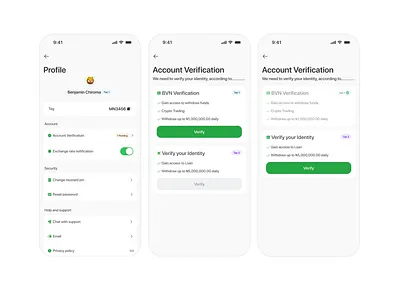 profile screen, & kyc verification branding dailyui design illustration logo product design ui uiux user experience ux