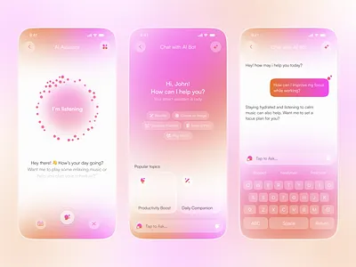 AI Smart Assistant Mobile App UI ai ai app ai assistant app app design chat app chatbot app ios app minimal ui mobile app mobile ui modern ui ui ux voice assistant voice ui