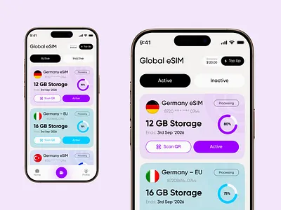 Global eSIM Management Mobile App connectivity app esim esim app design esim card esim offers global app global esim global internet global network iphone mobile app mobile app design modern esim modern esim app roaming free esim sim management telecom travel esim trending app wifi app design