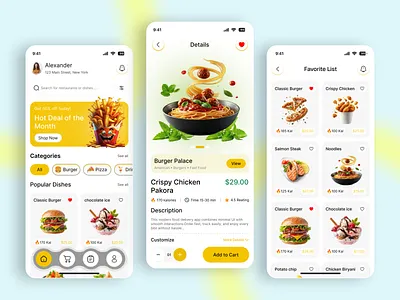Food Delivery Mobile App app inspiration app ui burger app clean ui delivery app details page ecommerce app food app food delivery food ordering food ui home page interface design ios app mobile app design modern ui order list product design restaurant app ui design