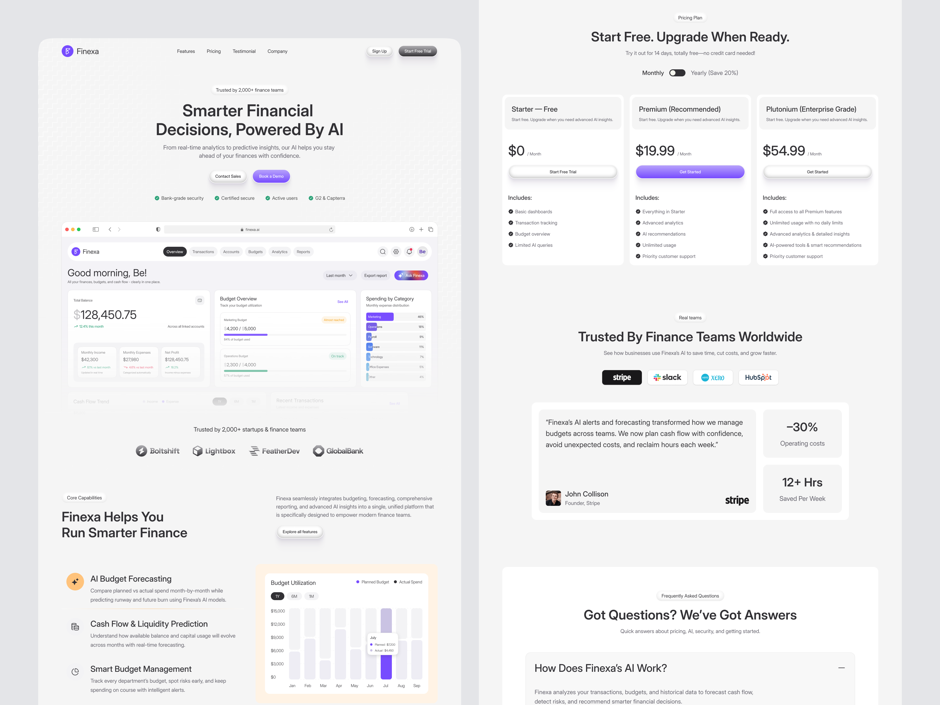 Finexa – AI Finance Platform Landing Page interface product service startup ui ux web