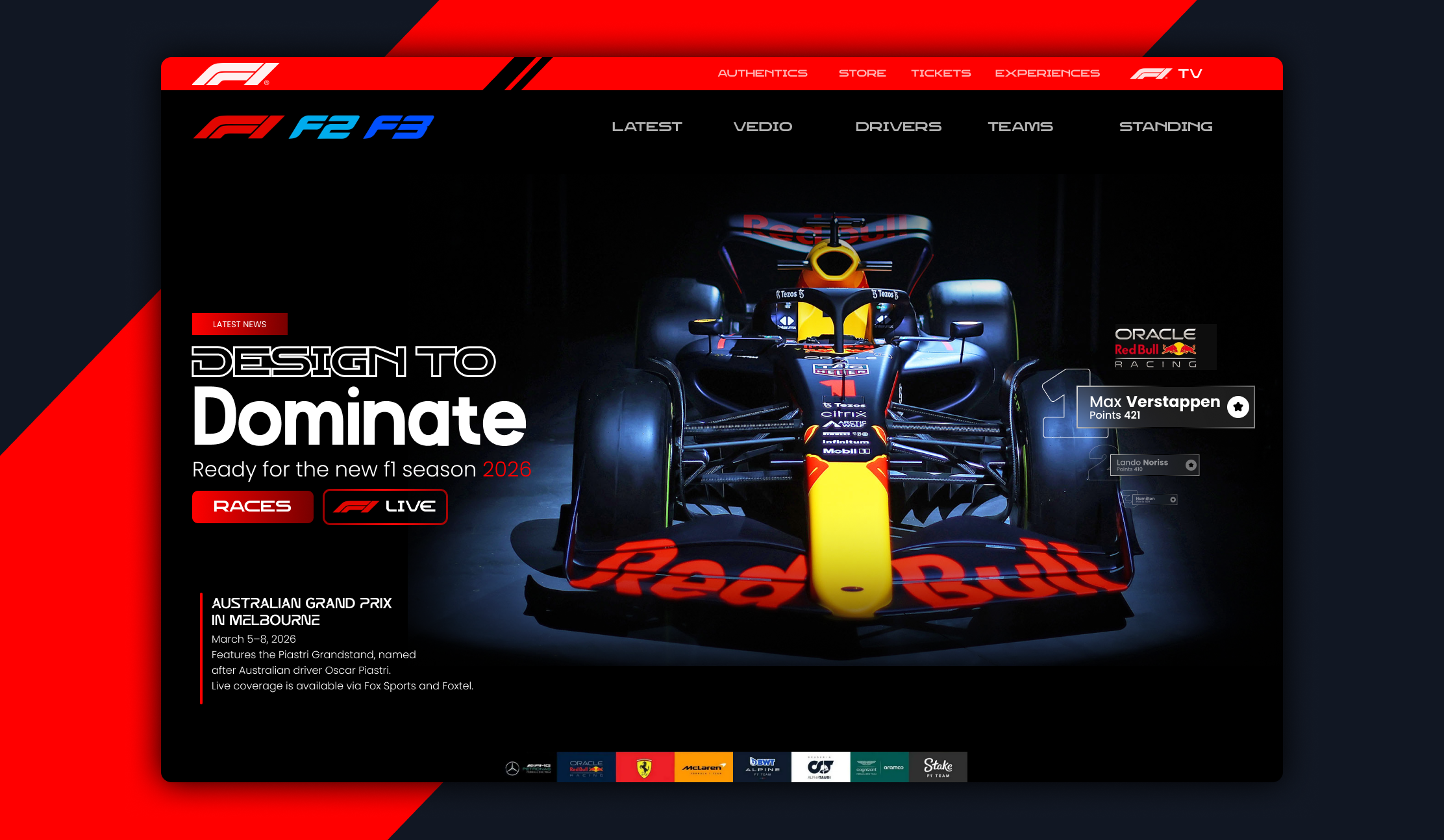 Formula One F1 Website Redesign! branding brands concept design f1 formula one graphic design sports ui ux webdesign