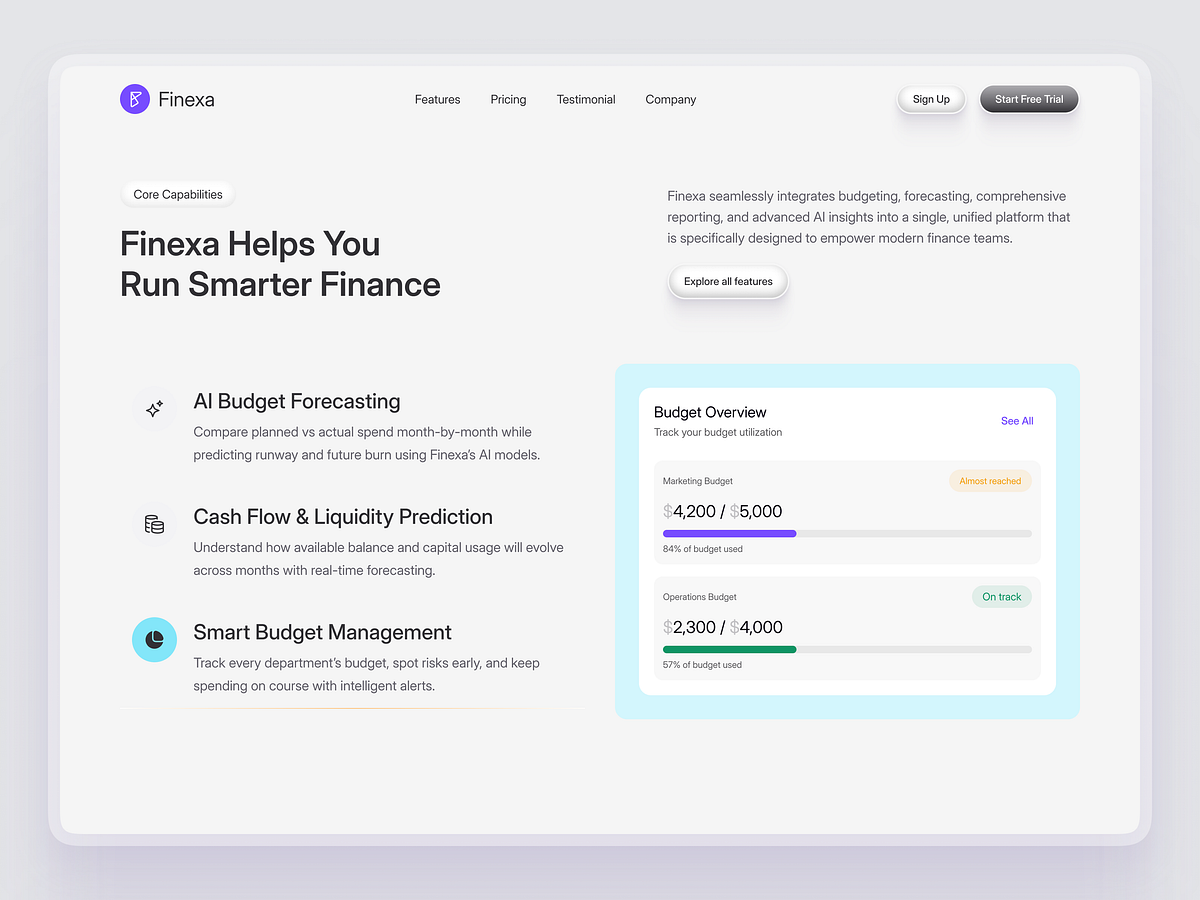 Finexa – AI Finance Platform Landing Page Image 3