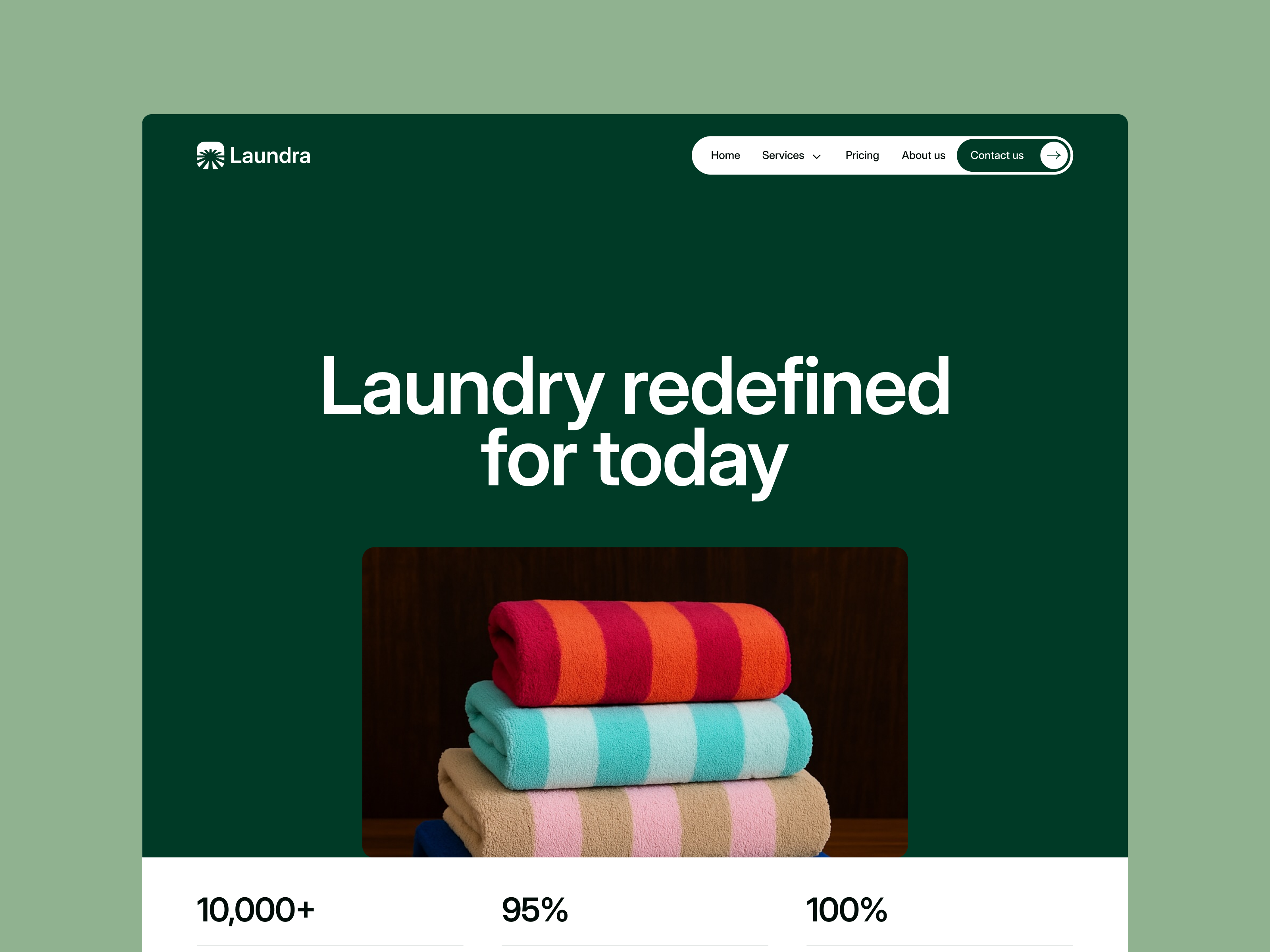 Laundra - Laundry Service Website UI Concept branding clean interface creative agency dashboard dry cleaning framer landing page laundry website layout local business minimalist mobile app responsive design service business ui user experience ux web design webflow website template