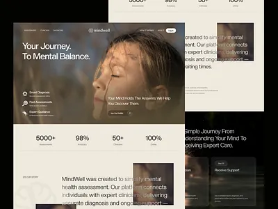 MindWell — Mental Health Platform Landing Page app clinics health care website health tech healthacre healthcare website ios landing page medical app medicare landing page mental health mental health website pharmacy service ui design uiux web design