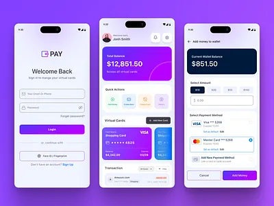 Fintech Mobile App UI – Digital Wallet, Virtual Cards & Payment app ui banking app dashboard design dashboard ui digital wallet fintech fintech app mobile app design mobile banking payment app ui ux design virtual card