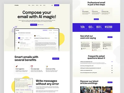 Azzle—AI Email Generator Landing Page ai ai landingpage custom design email landing homepage landingpage layout design minimal saas saas landing software ui design uiux design web design web development website design wordpress writing tool