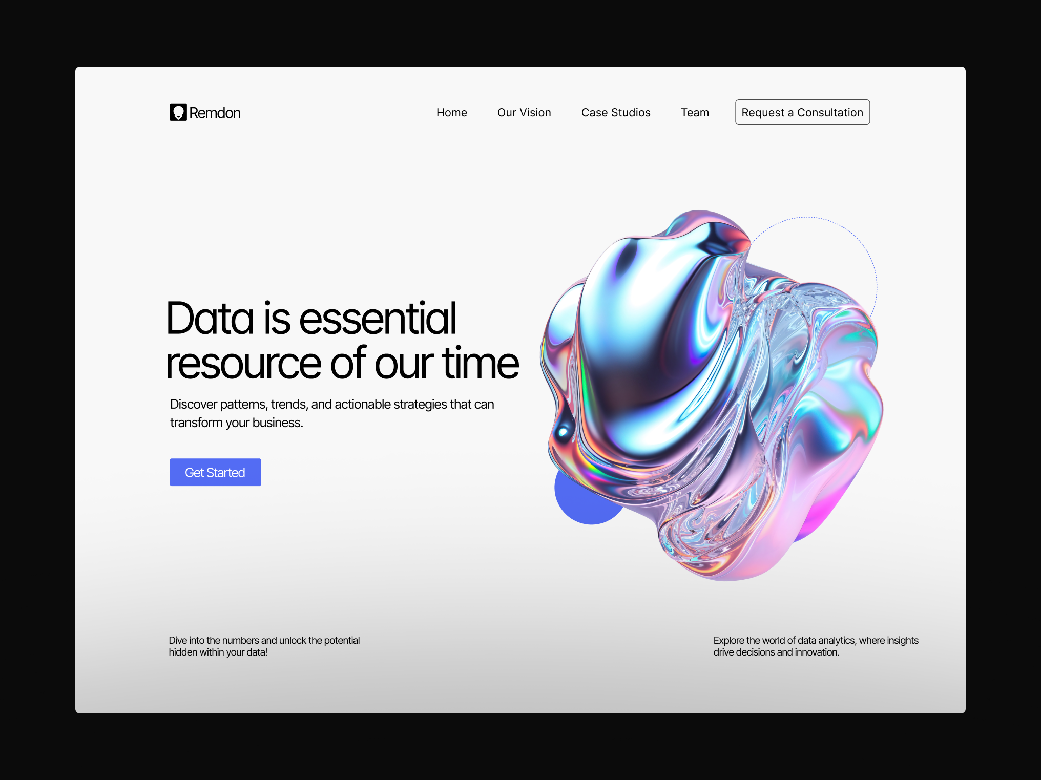 Remdon - AI-Powered data analyst Website 3d graphic design ui