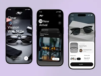 Eyeglass & Eyewear AI Mobile App app design artificial intelligence contact len design ecommerce app eyewear app eyewears fashion figma glasses ios marketplace mobile online shop product scan shop app sunglasses ui ux design