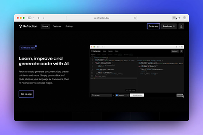 Refraction — AI Code Utilities 3d ai code colorful fluid generate gradient homepage illustration improve landing page magic page refactor refraction render typography utility web website