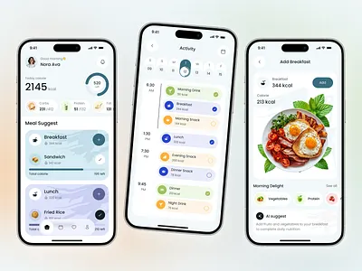 Smart Nutrition & Calorie Tracker Mobile App UI ai nutrition app design calorie tracker daily planner app diet tracker fitness app fitness ui food log app food tracker habit tracker health app healthcare app healthy lifestyle meal planner meal scheduling mobile app mobile app design nutrition app ui design wellness app