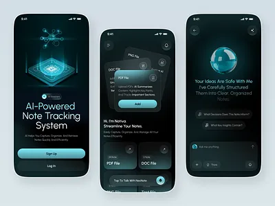 AI-Powered Note Tracking App Design admin app design b2b crm folders journal mobile mobile app mobile app design note taking note taking ap note taking app notes app plan planner project management tasks to do list todo app