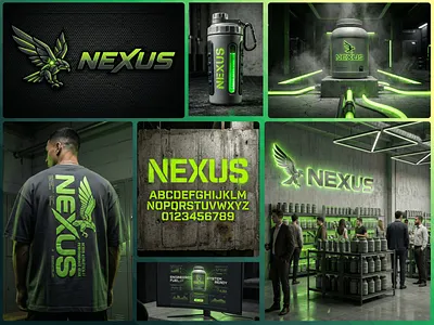 NEXUS – Advanced Sports Nutrition & Cyber-Athletics Identity acid green bento grid brutalist cyberpunk fitness branding gym wear industrial design logo design packaging design sports nutrition streetwear supplement branding ui design