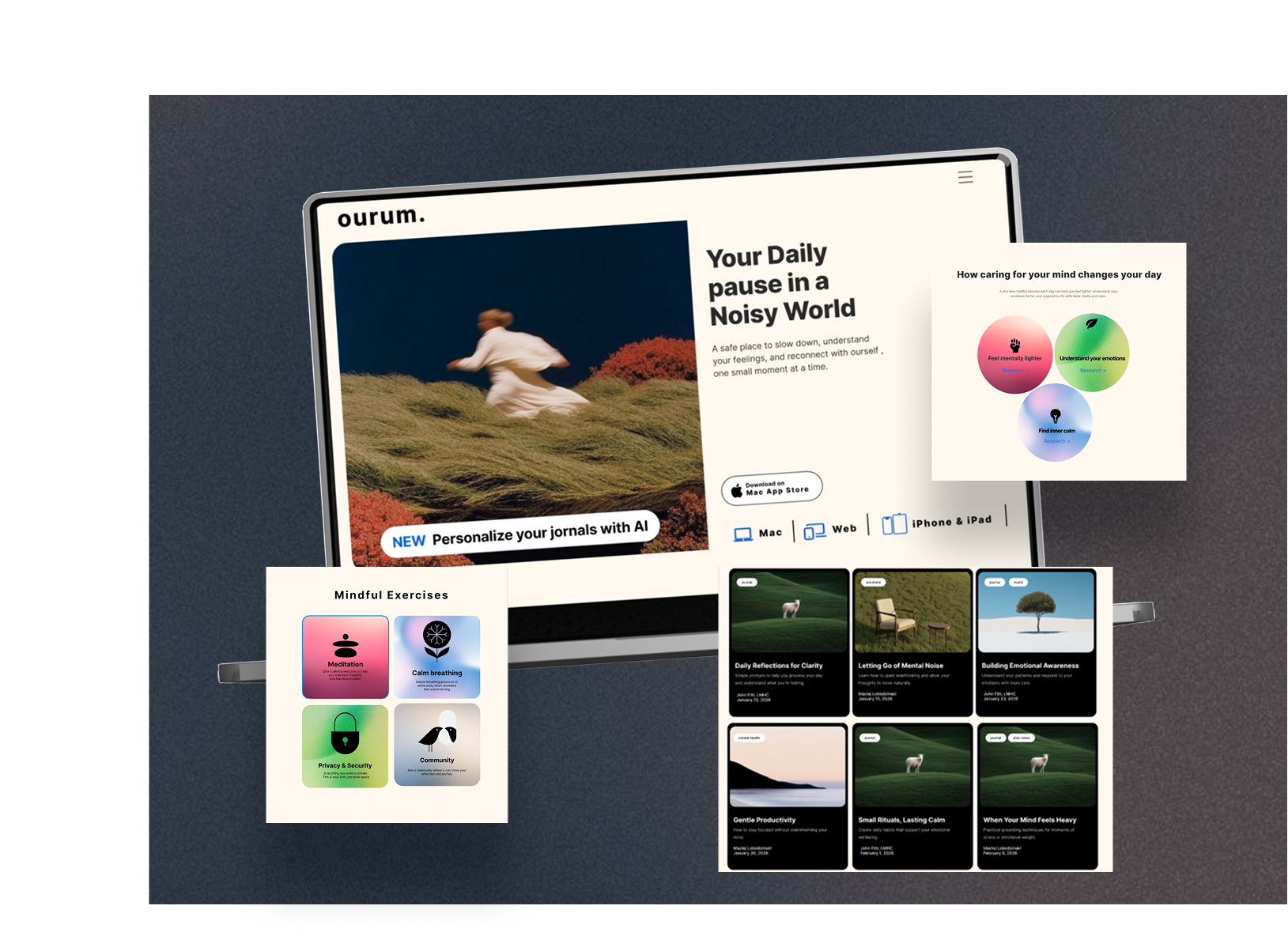 Ourum : Designing a Calm Space for Mental Clarity graphic design mental journal ui ux design website design