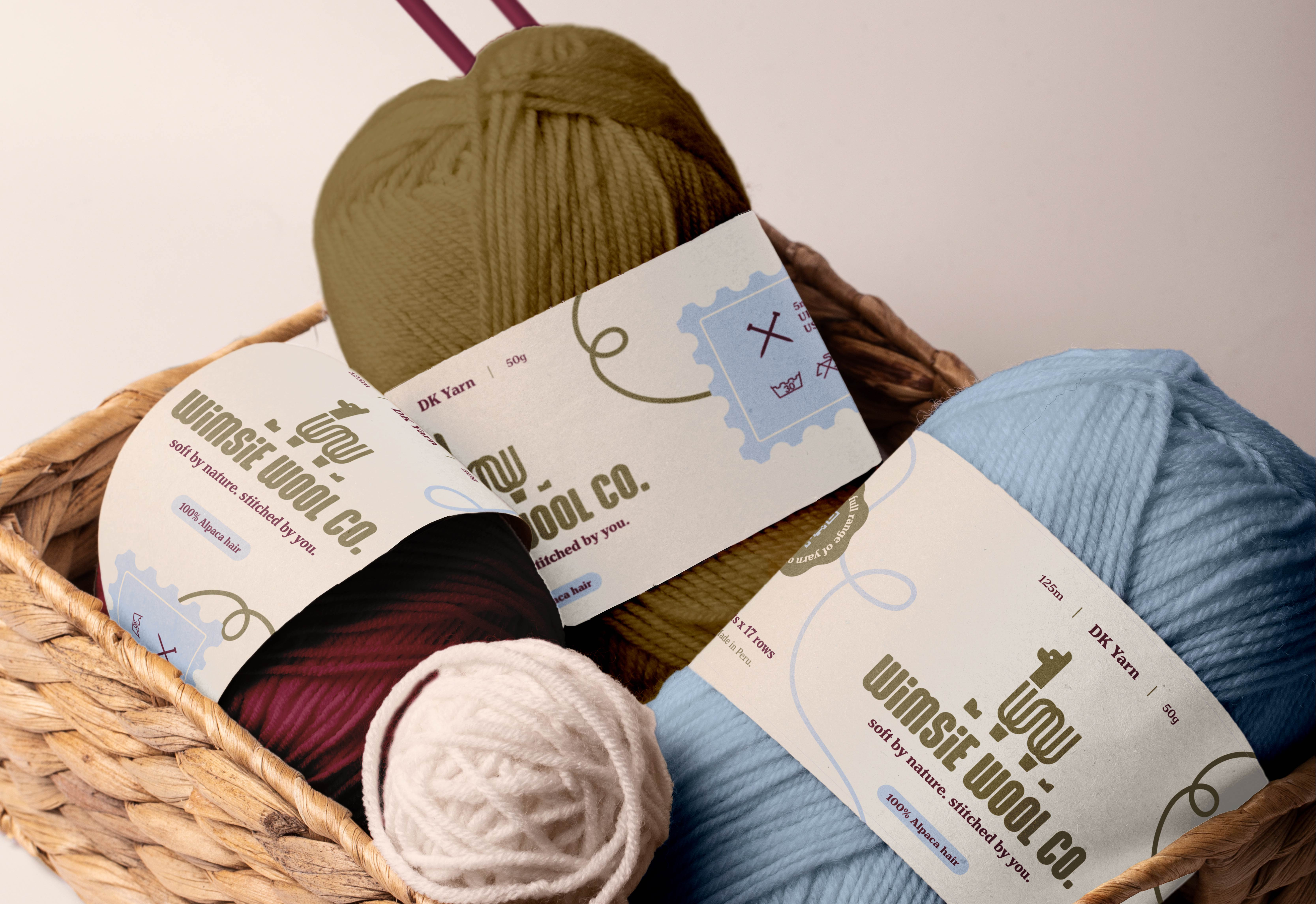 Wimsie Wool co. - Yarn brand and packaging