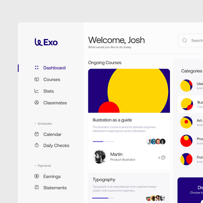 Exo Learning Dashboard app dashboard design illustration product design ui ux web design