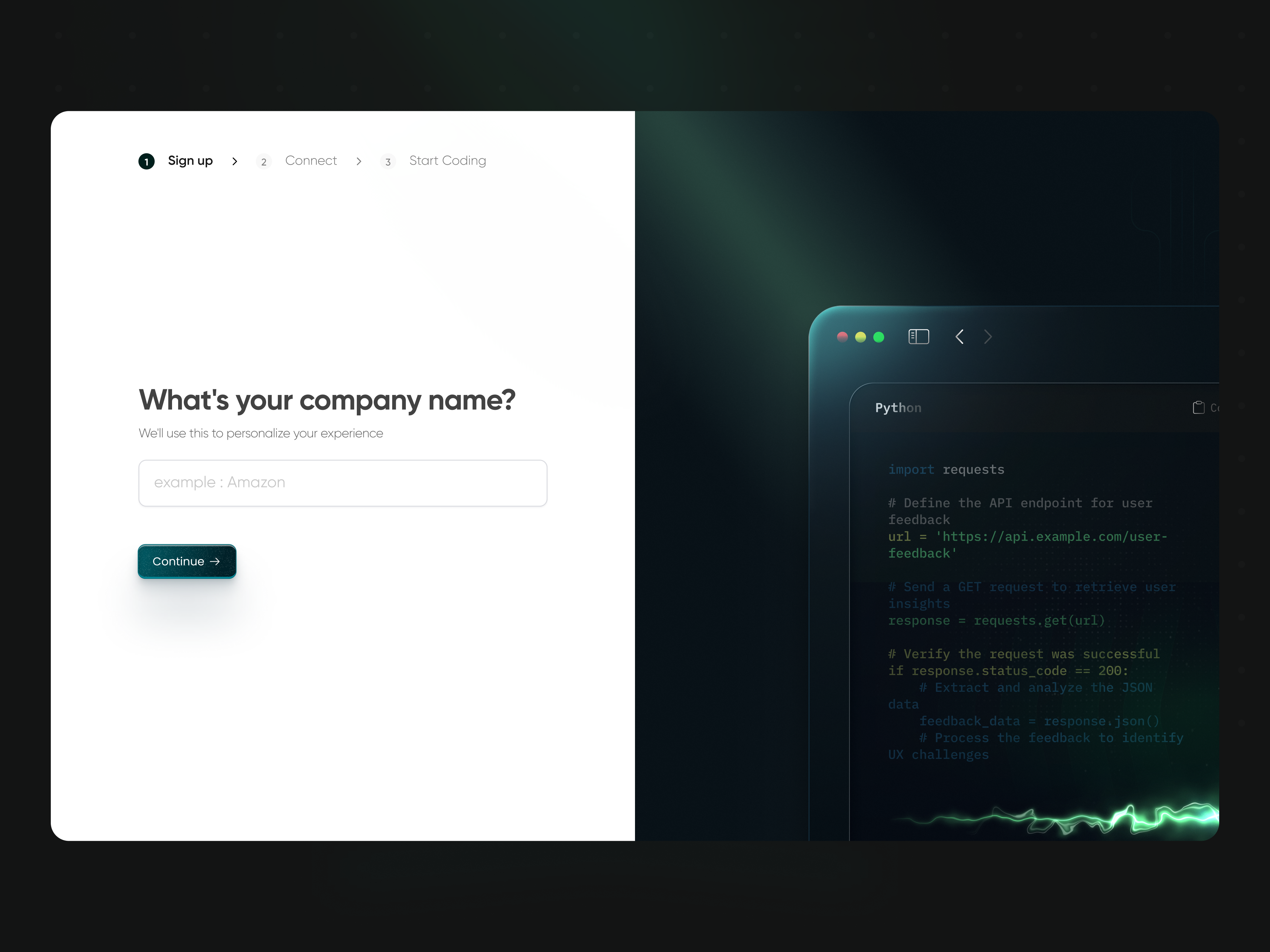 CodeFlow Onboarding UI UX Design clean interface coding platform dark mode dashboard design developer dashboard developer experience developer tools form design gradient design minimal design modern ui onboarding design onboarding ui saas design signup flow tech platform ui design user onboarding ux design web app design