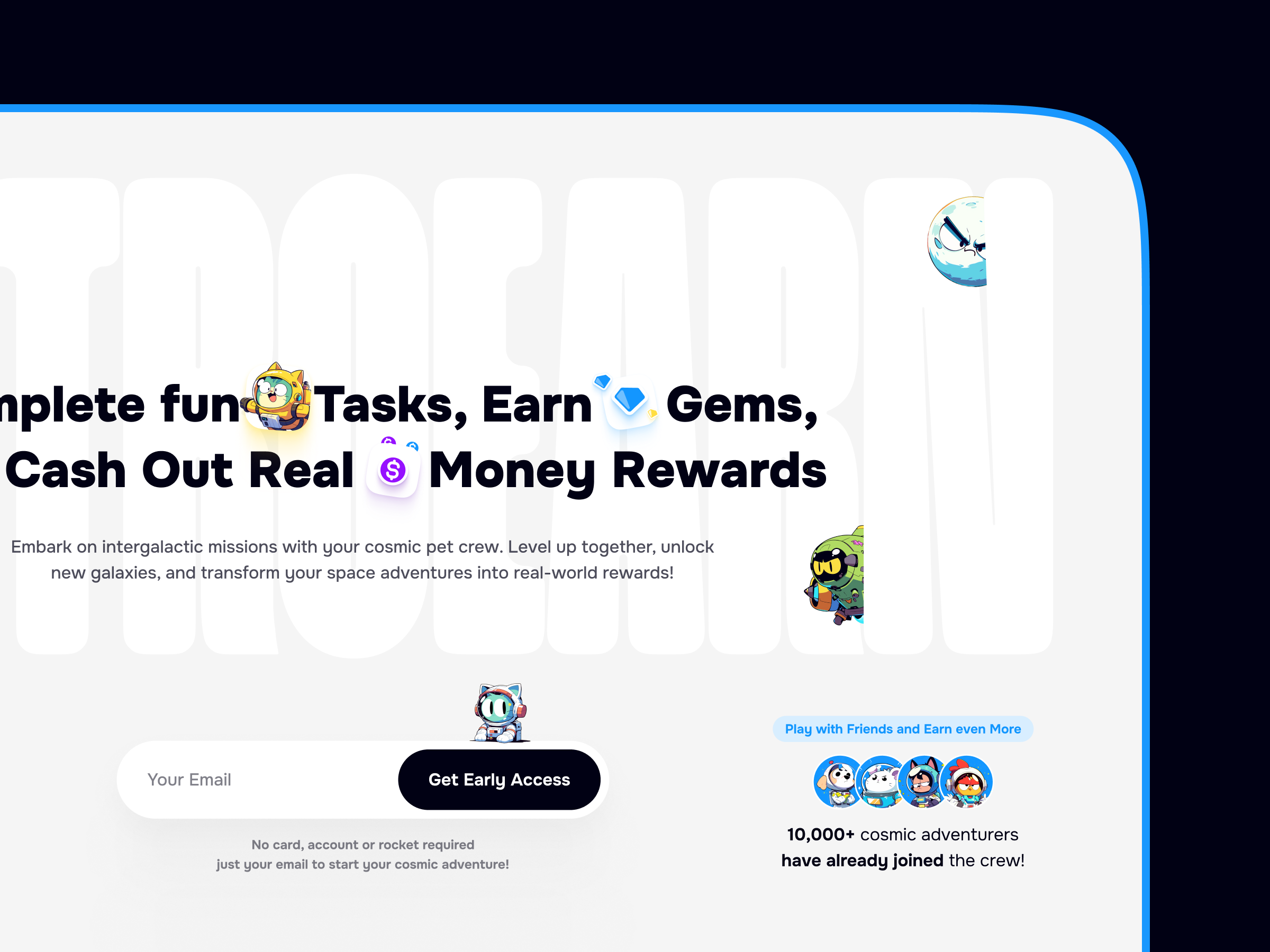 Gaming Quest Platform Landing Page ai design app ui character coming soon crypto gaming gaming platform landing page mascot midjourney quest ui reward system ui ux web design web3