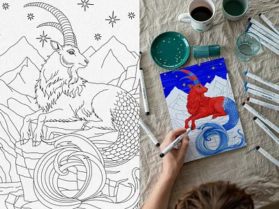 Capricorn: From Line to Color capricorn celestial detailed illustration fantasy art illustration line art mythology ornamental zodiac