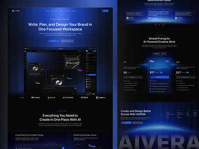 AIVERA - Luxury Modern AI Assistant SaaS Landing Page Website UI ai ai landing page ai website ai website design clean copilot dark website futuristic landing page luxury minimalist modern modern website professional showcase website ui web design website website design website designer